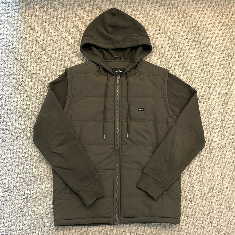 RVCA Men’s Logan Puffer Vest Jacket - Small, Olive Green